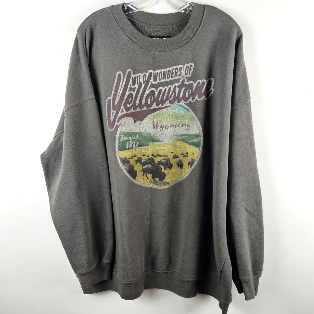 State Of Mine Sweatshirt Mens XXL Brown Yellowstone Wyoming Bison Graphic relax